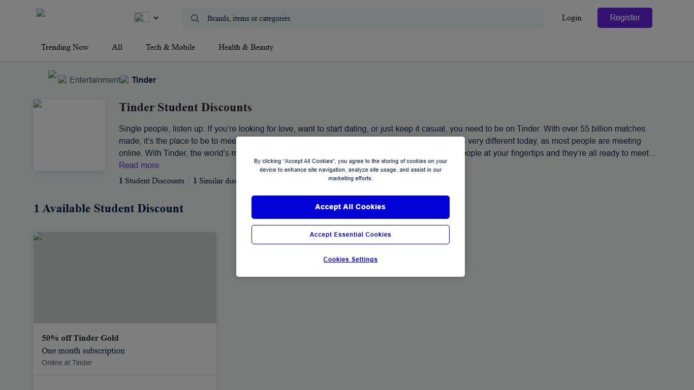 Tinder 50% Student Discount Jan 2026 Student Beans Code